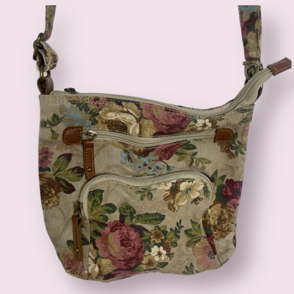 Cargo Floral Utility Crossbody Canvas Cartridge Pocket Passport Artsy Bag Purse - Picture 2 of 5